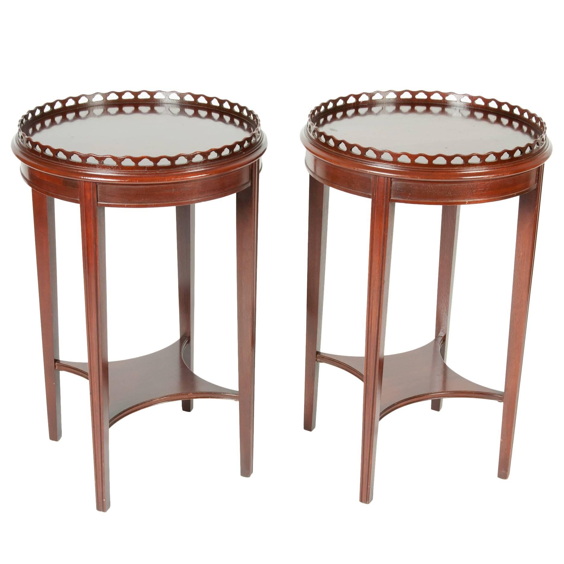 Antique Pair of Round Mahogany End Tables