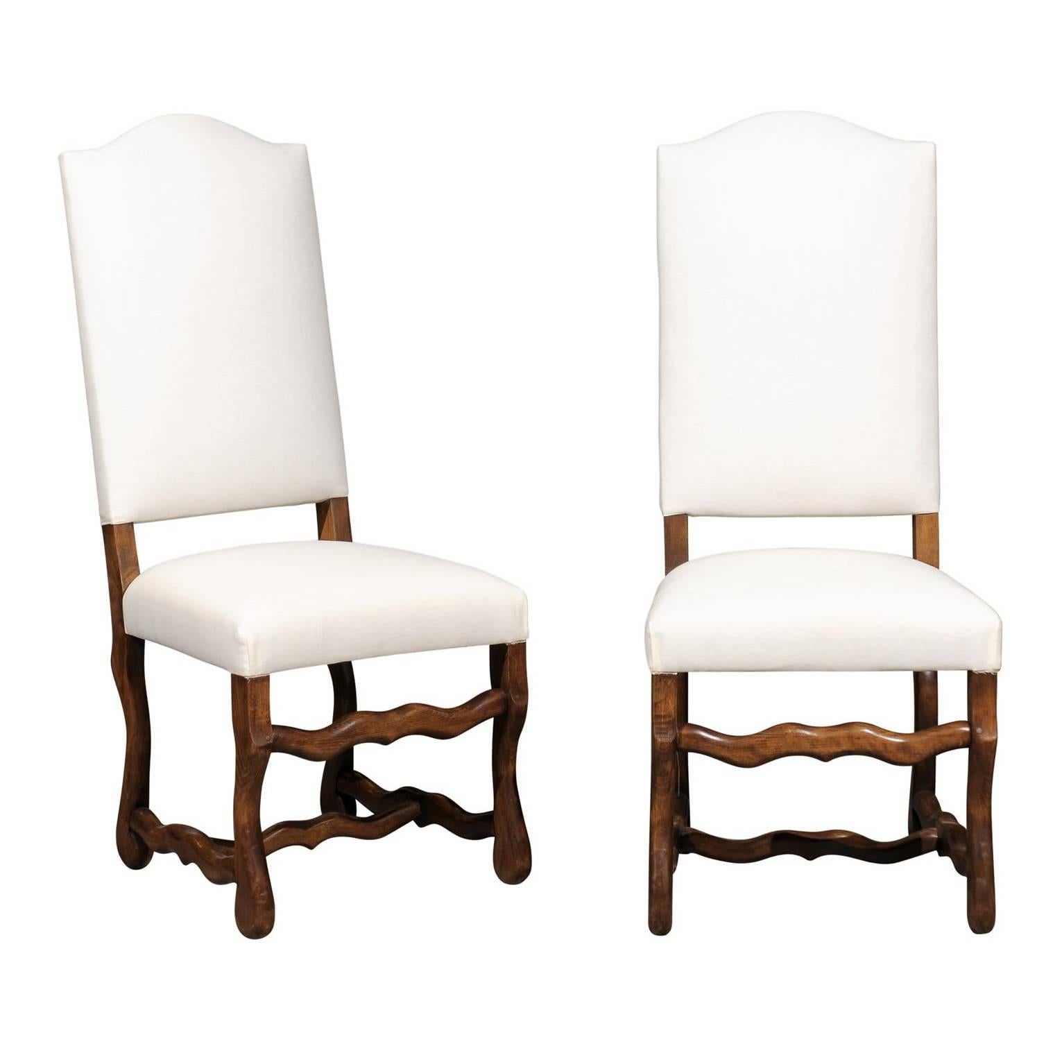 Set of Eight Vintage Louis XIII Style Beech Dining Chairs, circa 1950