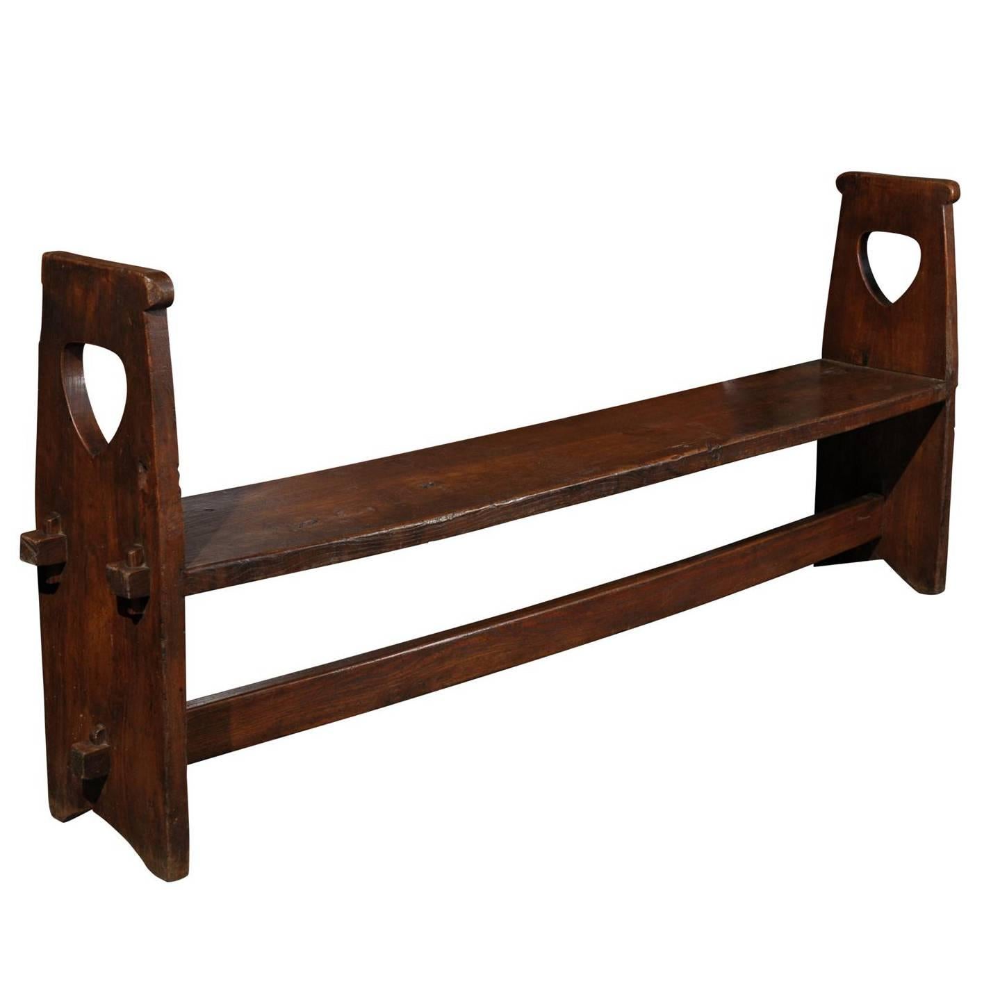 Narrow Tuscan Italian Wooden Bench with Stretcher from the Early 19th century For Sale