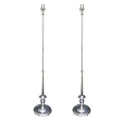 Pair of 1940s Silver Plated Floor Lamps