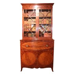 Fine George III Sheraton Period Mahogany and Rosewood Inlaid Secretaire Bookcase