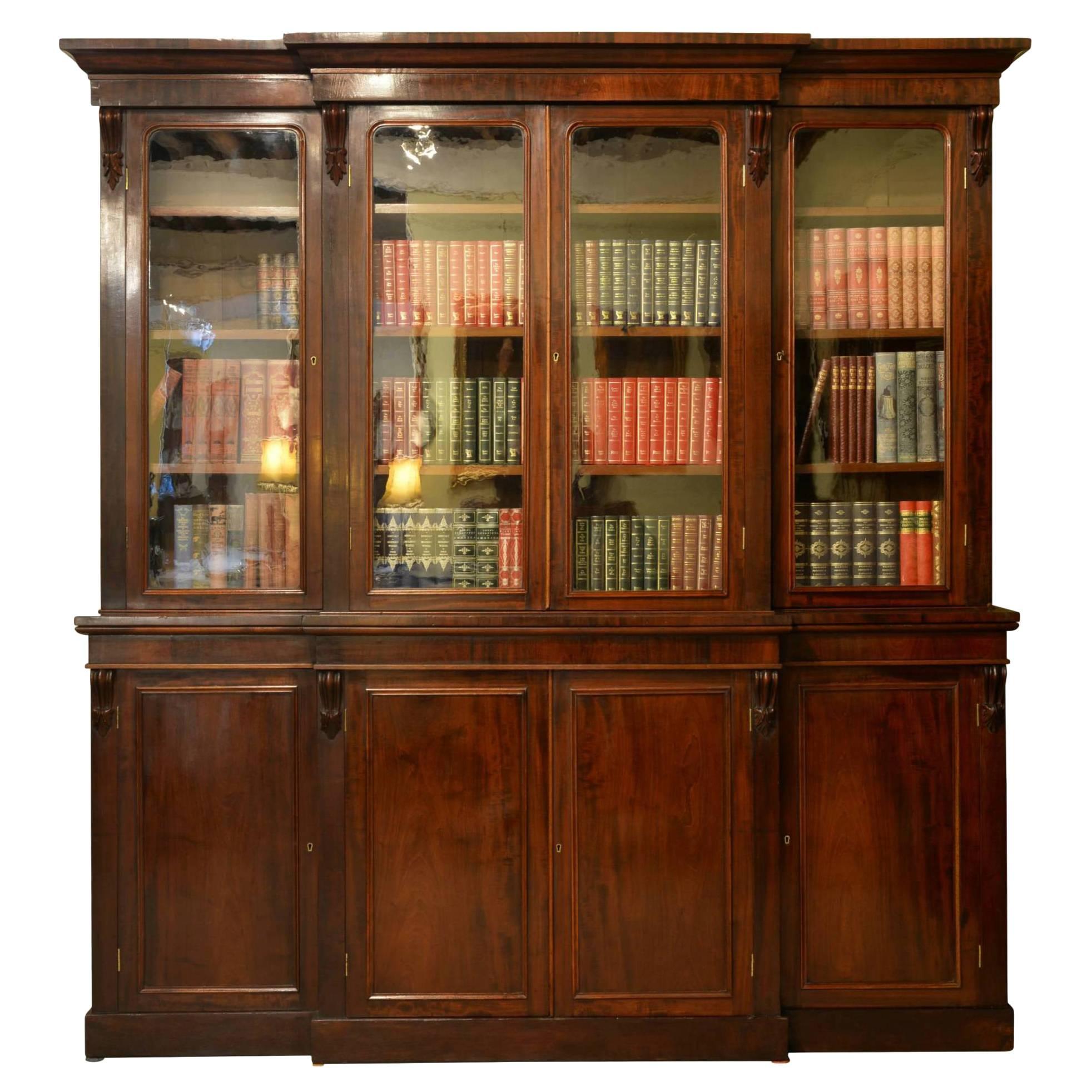 Victorian Mahogany Four-Door Breakfront Bookcase
