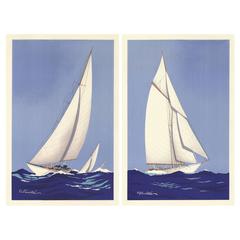 Pair of Mid-Century French Sailing Ships by Georges Fouillé