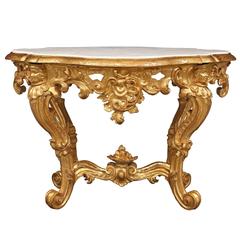 Italian 19th Century Baroque Giltwood and Marble Oval Center Table