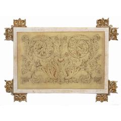 Antique Spolvero Canvas Decorated with 18th Century Gold Leaf Italian Fragments