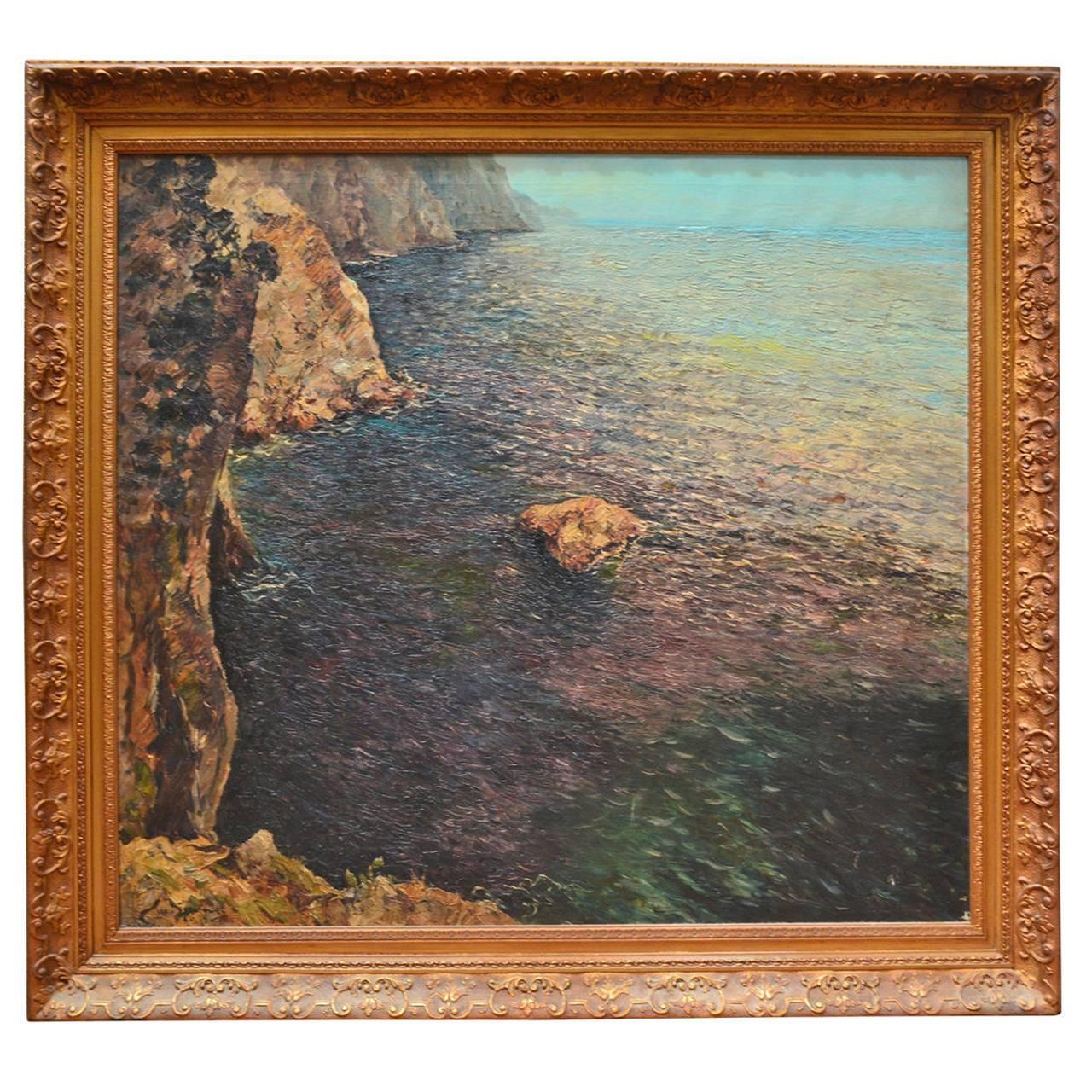 Isle of Capri Oil Painting, Signed Matteo Sarno For Sale