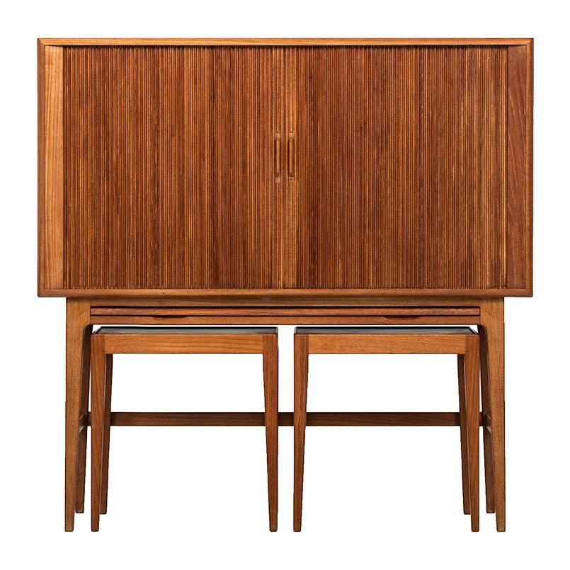 Kurt Østervig Bar Cabinet with Two Side Tables by K.P Møbler in Denmark