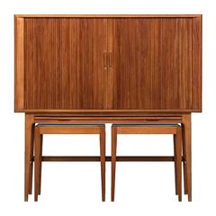 Kurt Østervig Bar Cabinet with Two Side Tables by K.P Møbler in Denmark