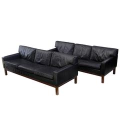 Vintage Pair of 1960s Danish Scandinavian Black Leather Sofas