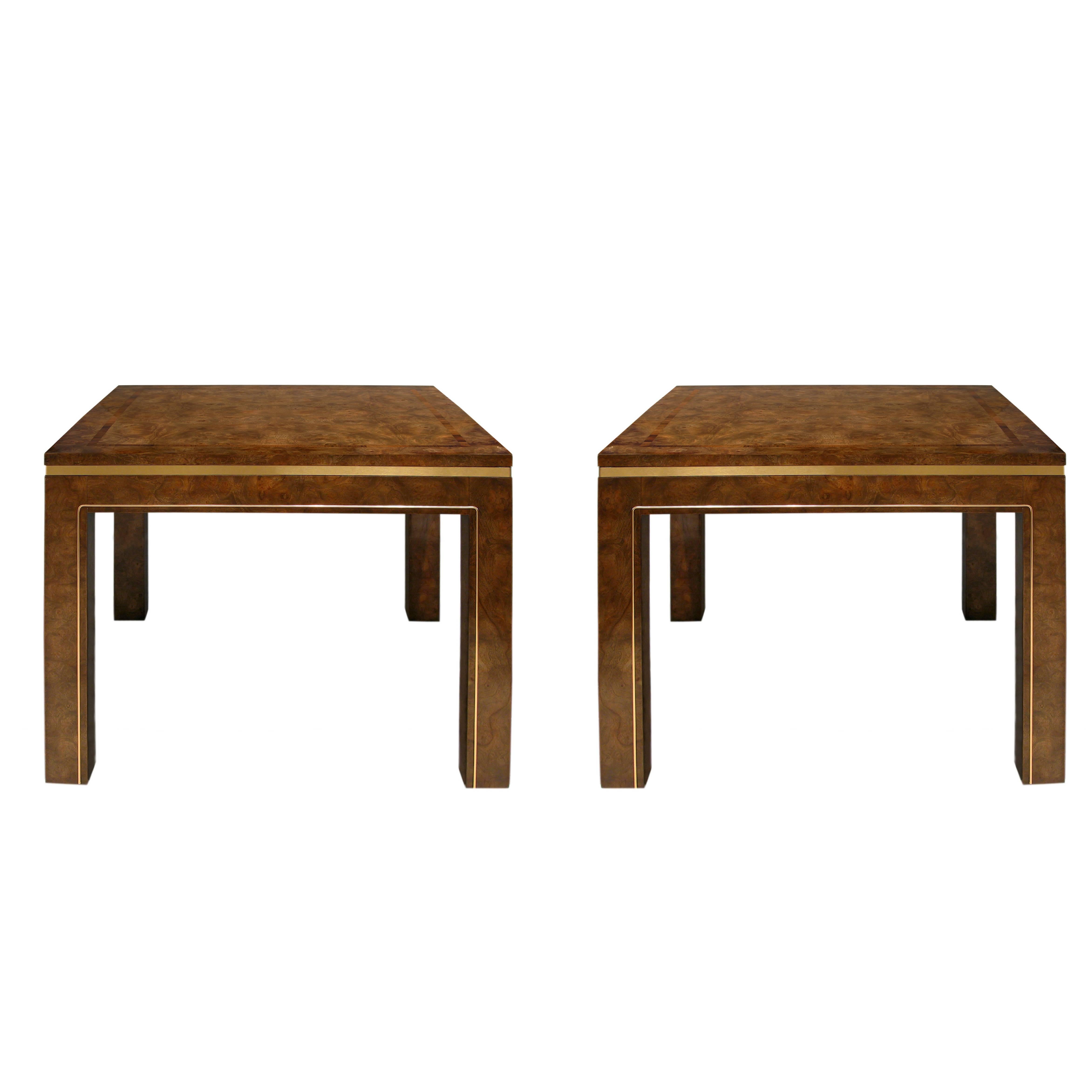 Pair of Beautifully Crafted End Tables with Brass Inlays by Mastercraft