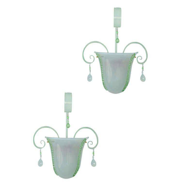 Pair of Murano Glass Wall Lights For Sale at 1stDibs