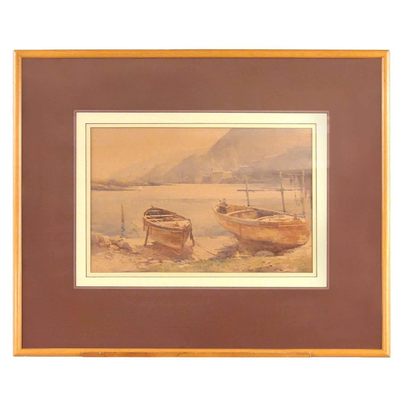 Charles William Adderton Watercolor of Boats on Shore