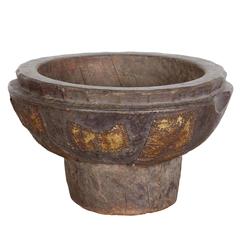 Schwere antike Schale aus Holz und Metall Primitive West African Bowl