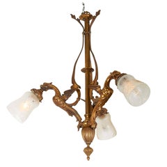 Late 19th Century Gothic Style Bronze Chandelier with Griffin Motif