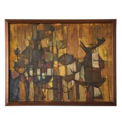 Signed Joseph Fassbender Abstract Oil Painting in Walnut Frame 12