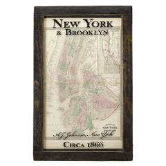 “Johnson’s New York and Brooklyn” 1866 Map in Antique Windowpane Frame