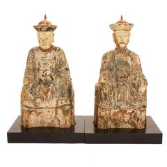 Pair of 18th Century Carved Chinese Mandarins, China, circa 1760