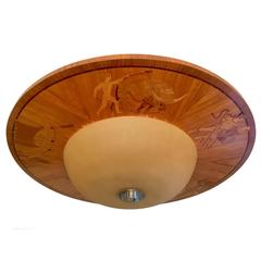 Large Swedish Art Deco Mjolby Intarsia 1920s Light 11