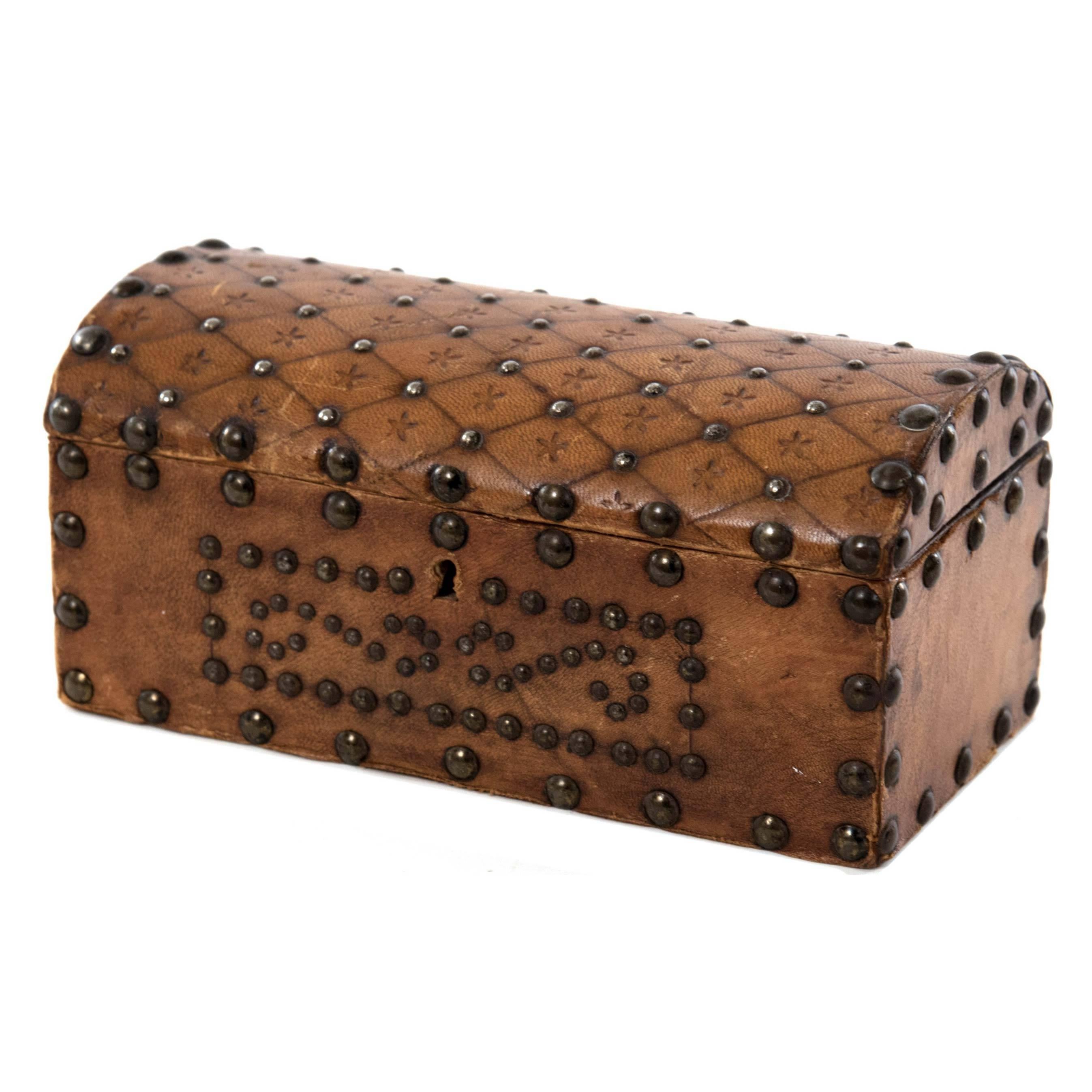 19th Century Box with Embossed and Studded Leather