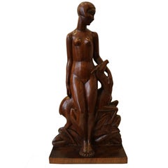 Diane, Art Déco Woodcarving Sculpture by Geneviève Granger, France, circa 1930