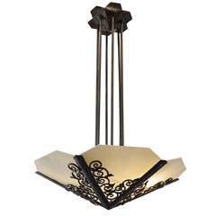 Edmond Delion Large French Art Deco Wrought Iron Chandelier, circa 1920 7