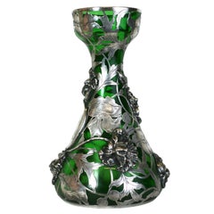 Antique Exceptional Art Nouveau 3D Silver Overlay Vase, Alvin Mfg