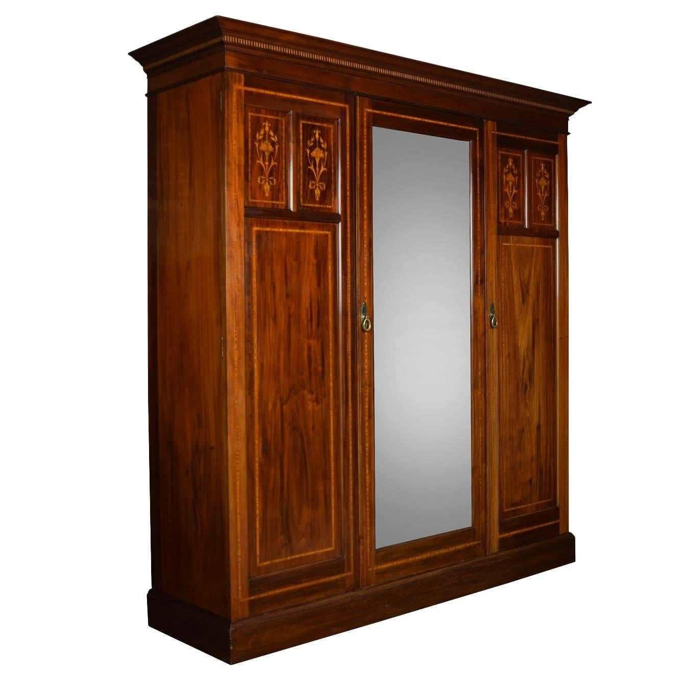 Maple & Co Edwardian Mahogany Three-Door Wardrobe