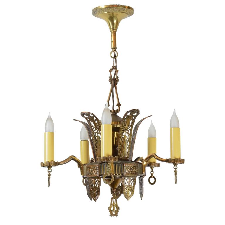 Brass Art Deco Five Light Chandelier Circa 1930 At 1stdibs Brass Art Deco Five Light Chandelier Circa 1930 For