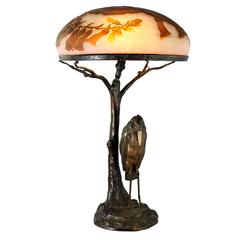 Lampe Art Nouveau Emile Galle:: Peter Tereszcuk en bronze et verre camée