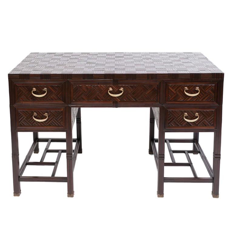 1960's Anglo Chinese Bamboo Parquet Hardwood Campaign Desk For Sale at  1stDibs