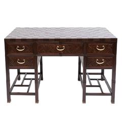 1960's Anglo Chinese Bamboo Parquet Hardwood Campaign Desk