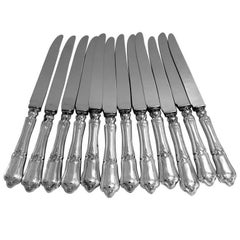 Used 1895 Ravinet French Sterling Silver Dinner Knife Set New Stainless Steel Blades