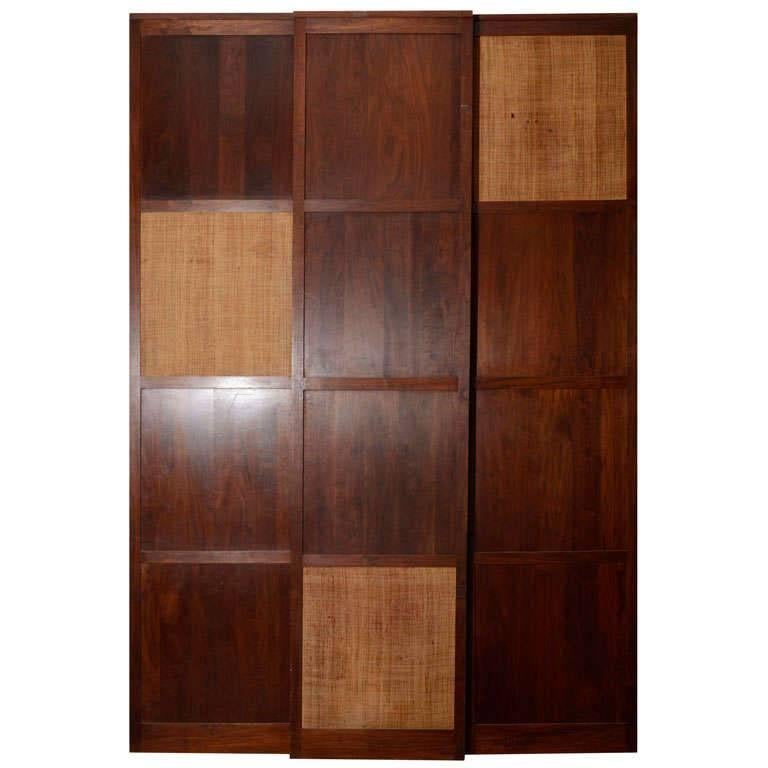 Three Solid Walnut Panels with Cane Inserts