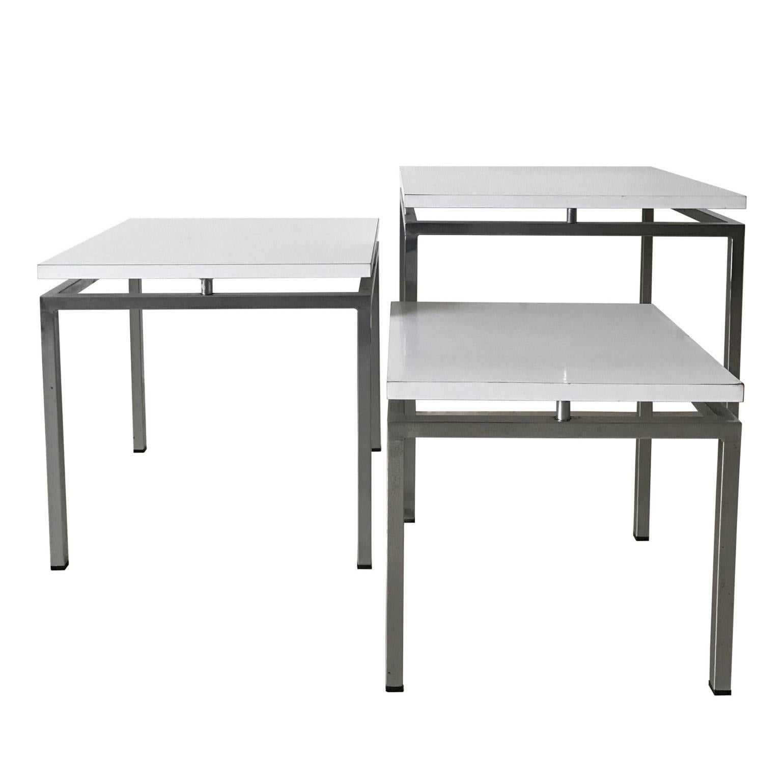 White Mid-Century Modern Nesting Tables, Modernist Design, 1960s For Sale