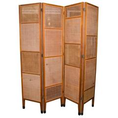 Rare Edward Wormley Four-Panel Cane and Walnut Screen 5