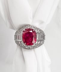 Bulgari 5.98 Carat Burma No Heat Ruby Diamond Platinum Trombino Ring