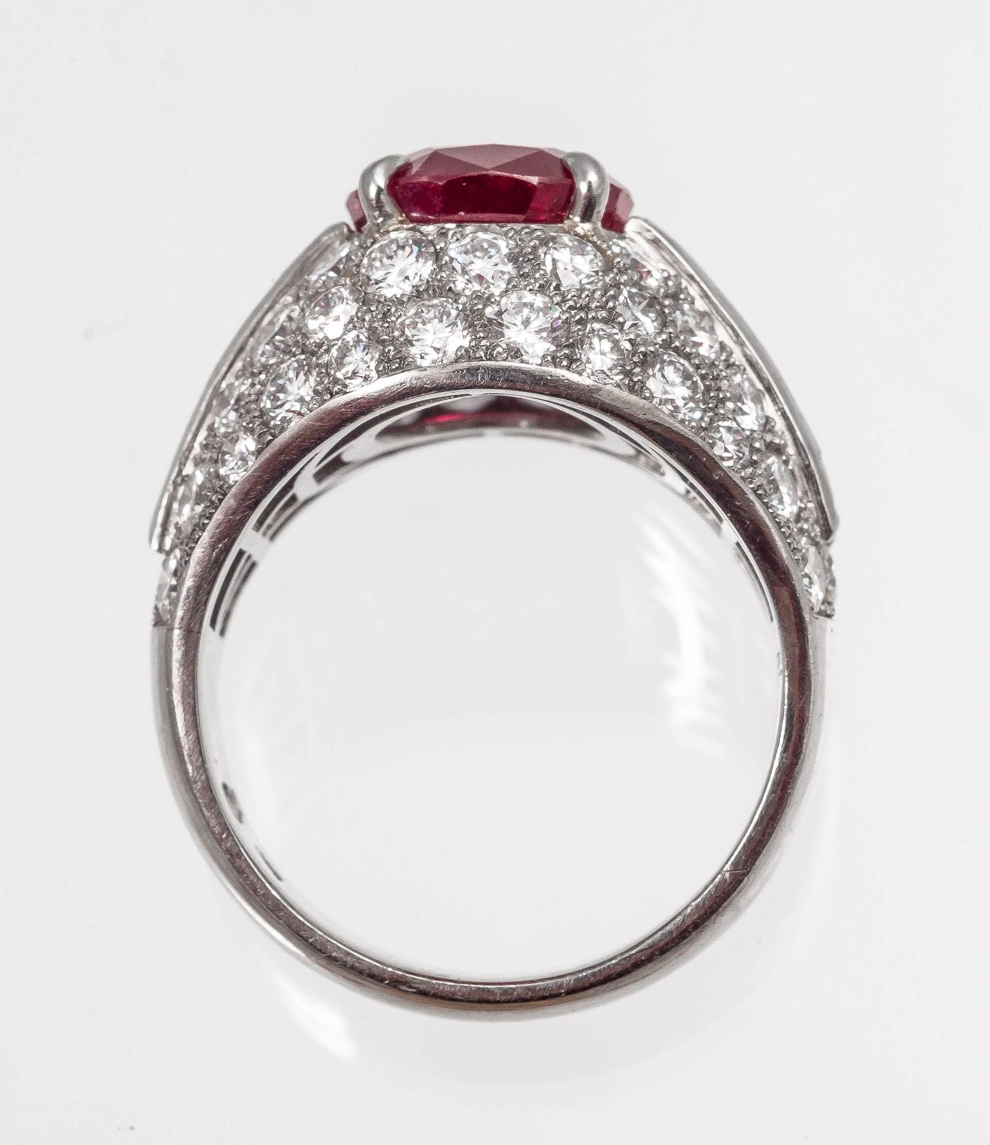 Modern Bulgari 5.98 Carat Burma No Heat Ruby Diamond Platinum Trombino Ring