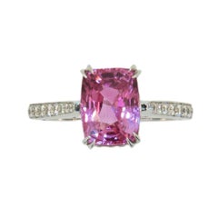 Laura Munder 3.53 Carat Cushion Cut Pink Sapphire Diamond Gold Ring 