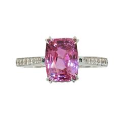 Laura Munder 3.53 Carat Cushion Cut Pink Sapphire Diamond Gold Ring 10