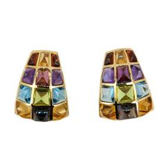 Laura Munder Multi-Colored Sugarloaf Cabochon Cut Gemstone Gold Earrings
