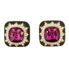 Laura Munder Rubellite Tourmaline Diamond Gold Grenadill wood Earrings 6
