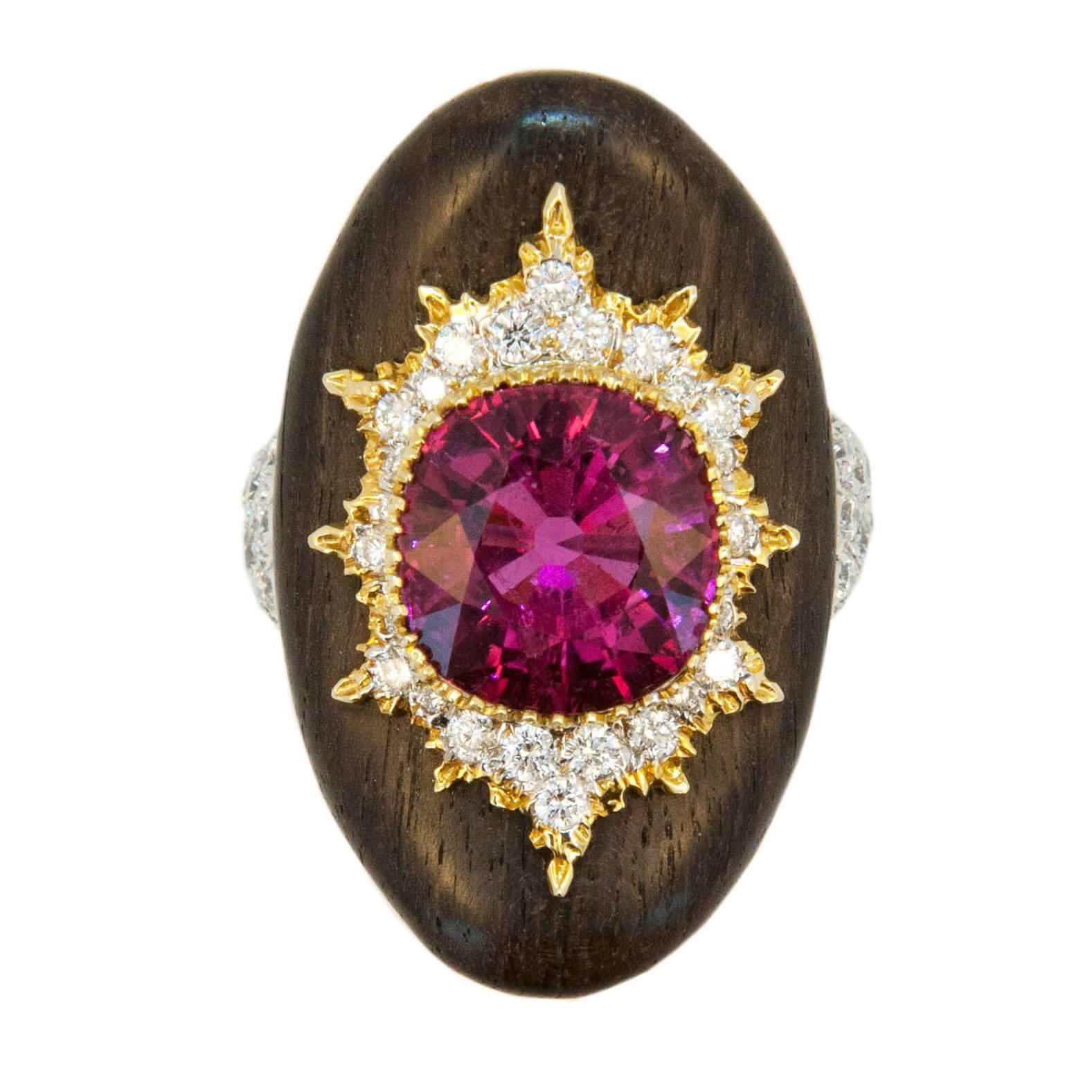  Laura Munder Rubellite Tourmaline Diamond and Grenadill Wood Ring 
