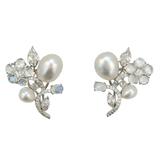 Laura Munder Keshi Pearl Moonstone Diamond White Gold Earrings