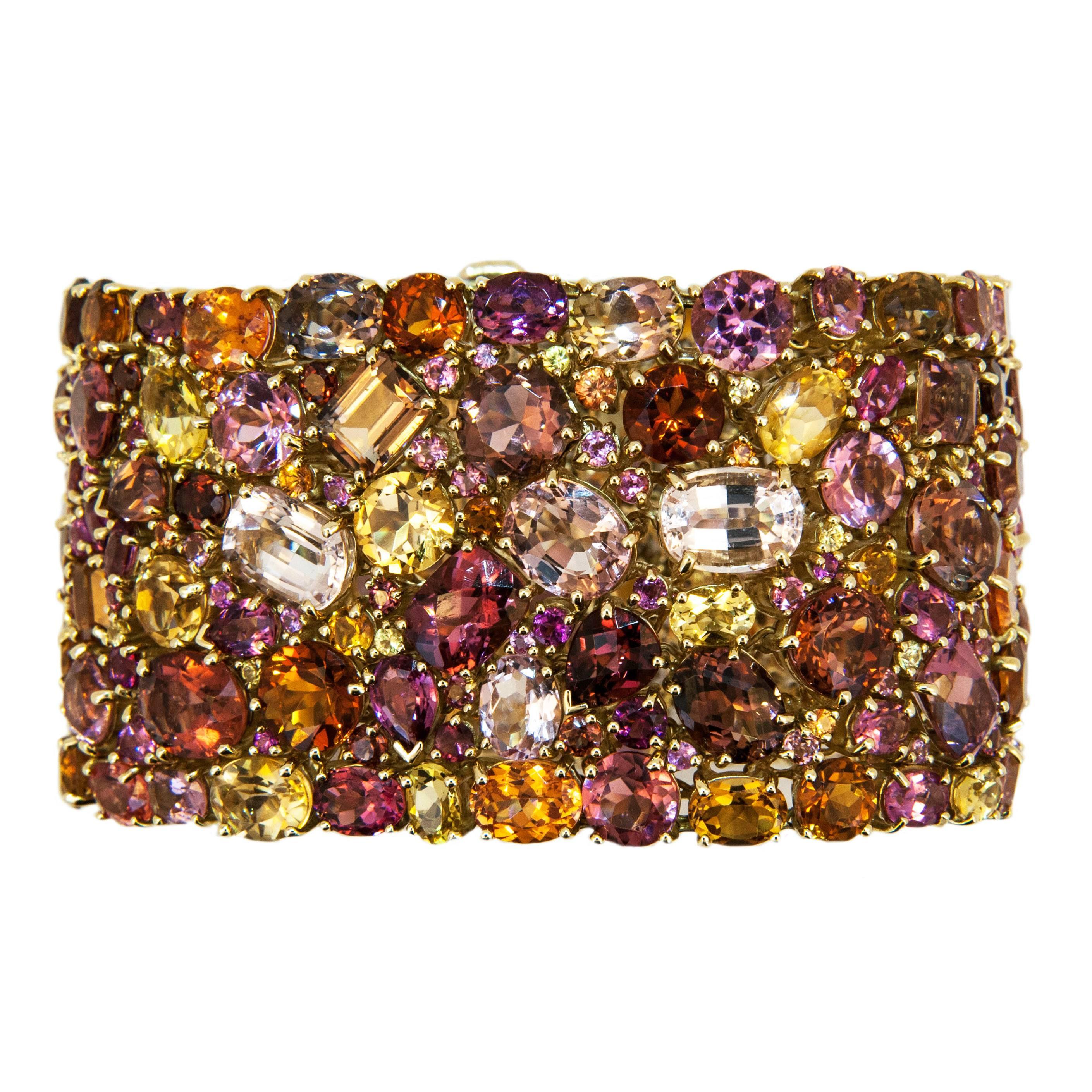  Laura Munder 176.62 carat Multicolored Faceted Gemstone Gold Bracelet In New Condition In West Palm Beach, FL