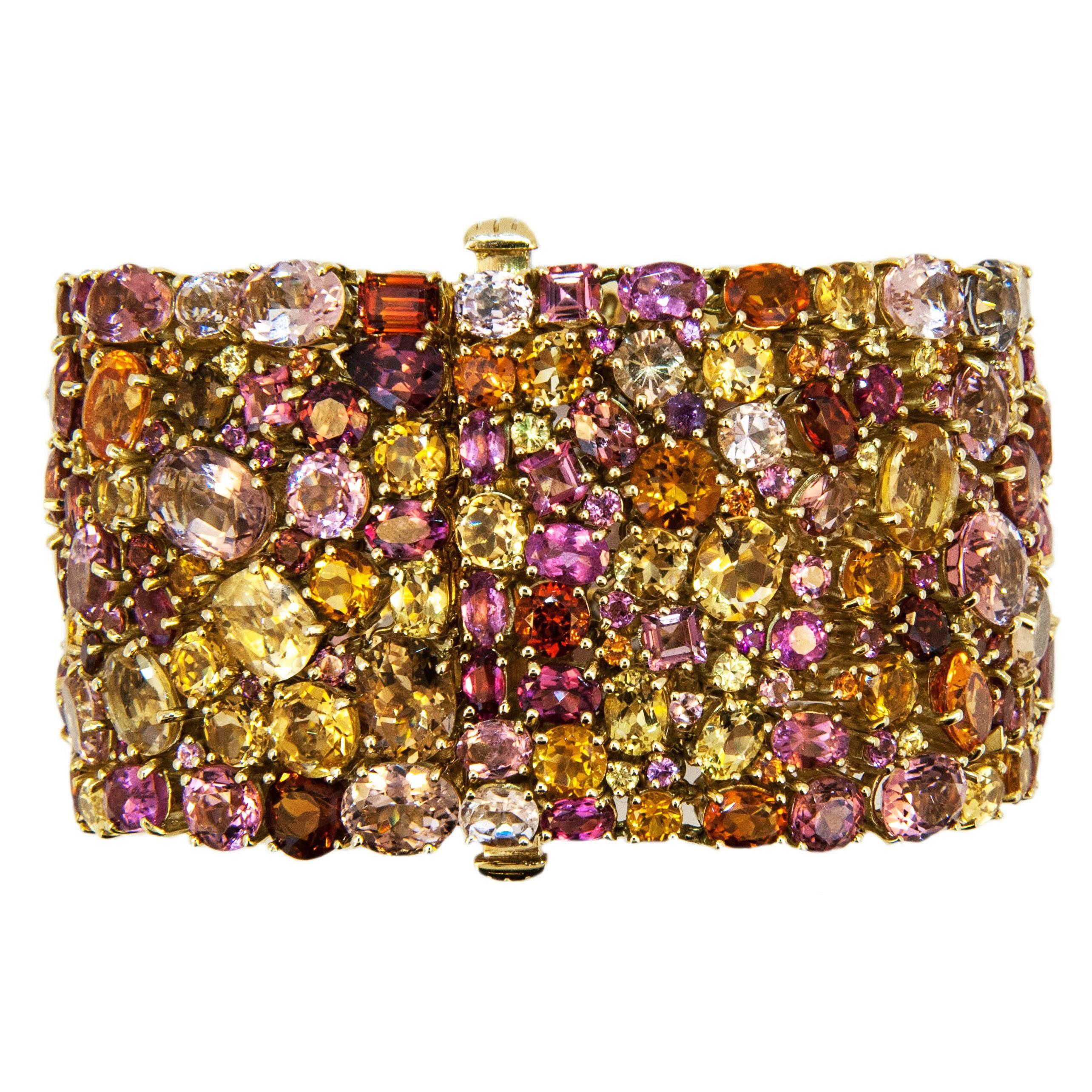 Women's  Laura Munder 176.62 carat Multicolored Faceted Gemstone Gold Bracelet