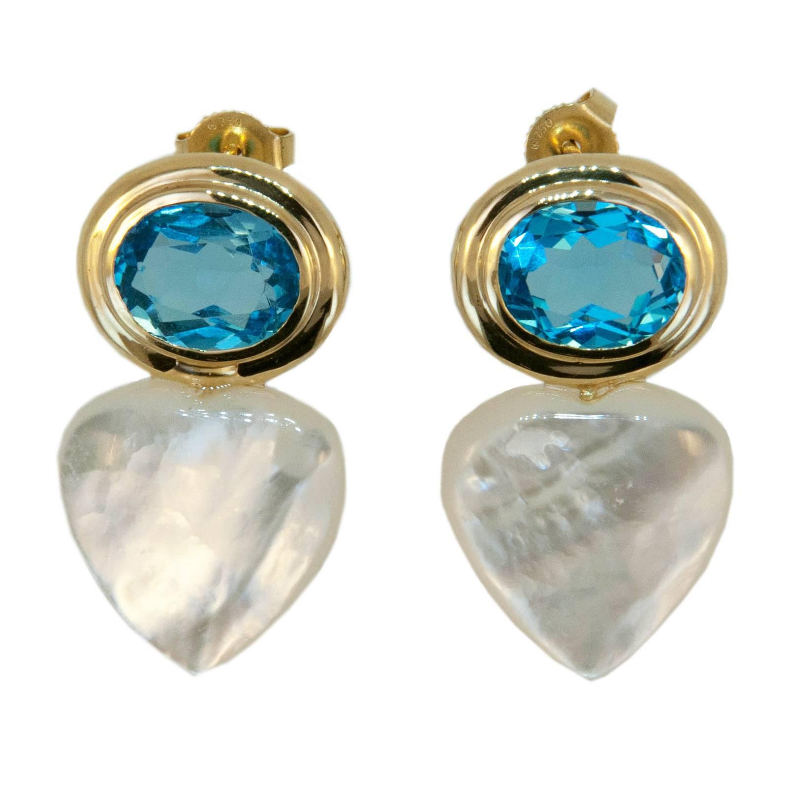 Laura Munder Blue Topaz Mother-of-Pearl Gold Earrings