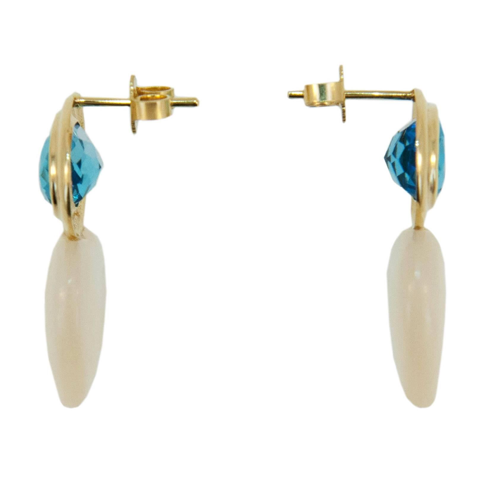 Laura Munder Blue Topaz Mother-of-Pearl Gold Earrings In New Condition In West Palm Beach, FL