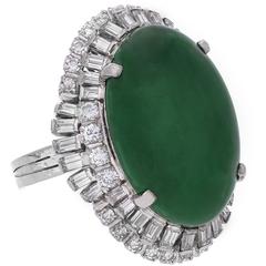 Early 20th Century Jadeite Jade Diamond Platinum Cocktail Ring 5