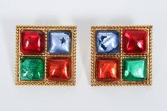 Vintage Yves Saint Laurent Metallic Foil-Backed Glass "Stone" Clip-On Earrings