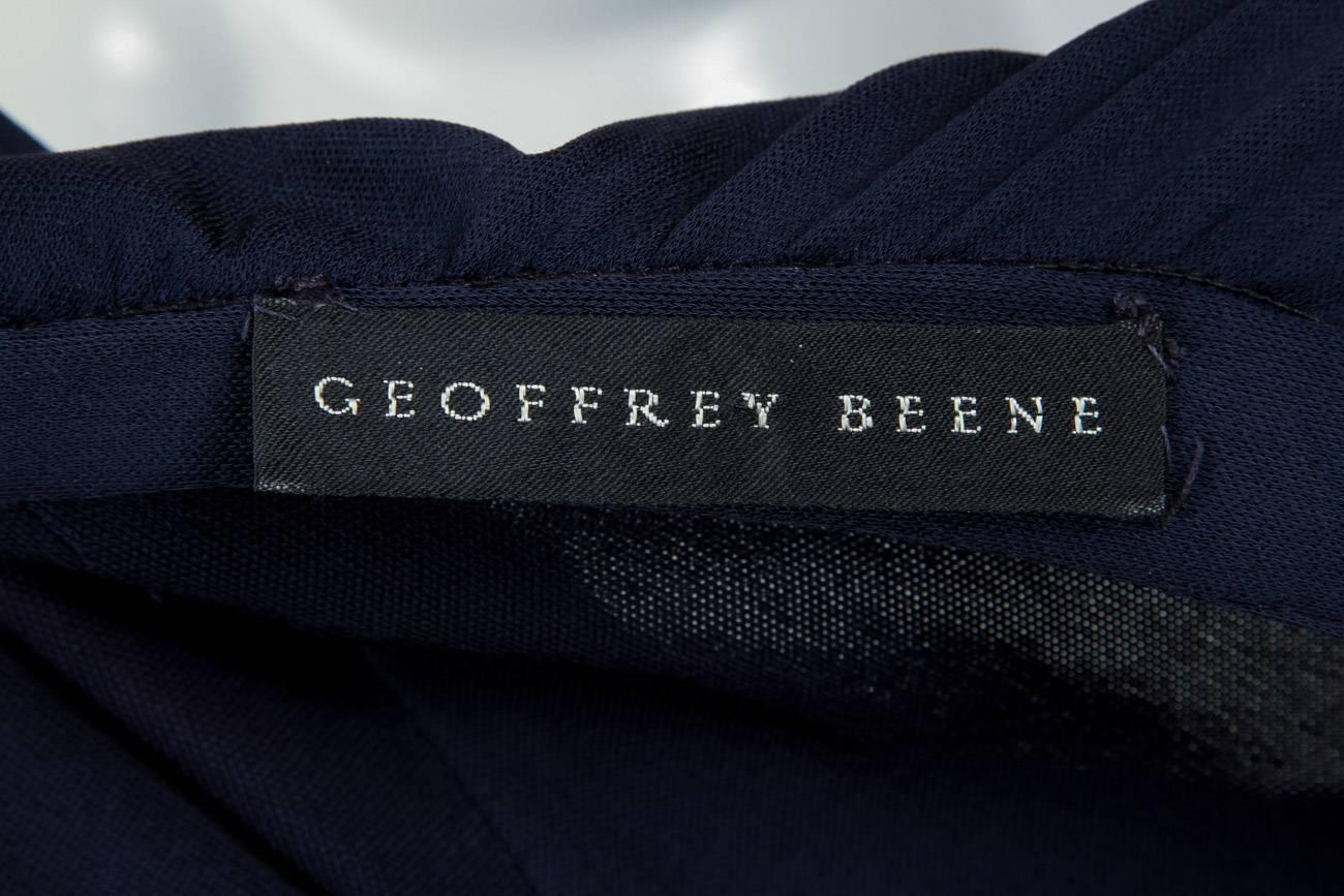 1970s Geoffrey Beene Midnight Blue Silk Jersey Dress w/Waist Ties & Deep V-Neck 3